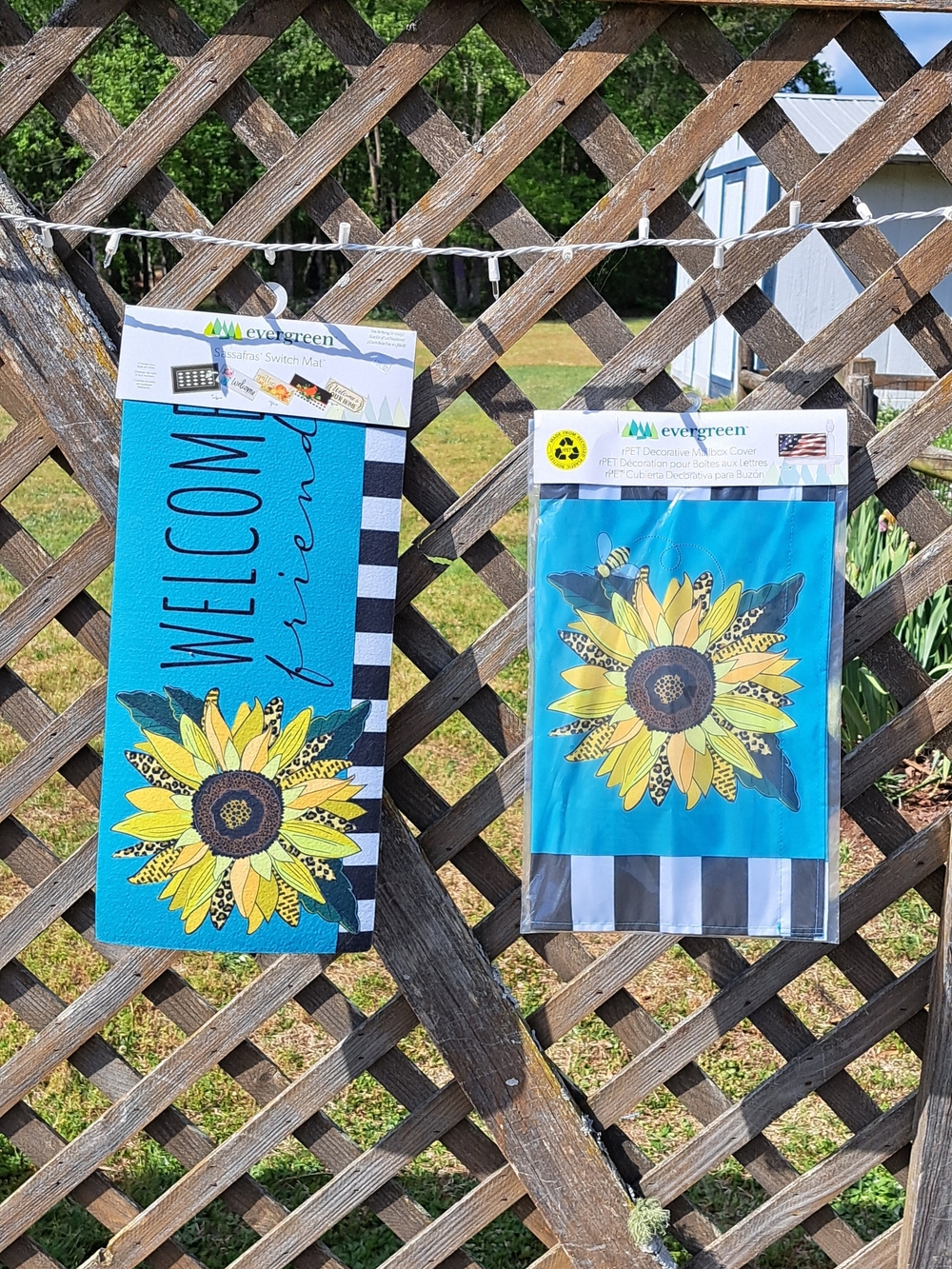 Set of 2 - Teal Sunflower Welcome Mailbox cover & Sassafras DoorMat Insert